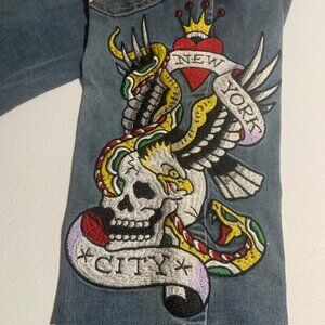 Vintage Ed Hardy Skull & Serpent Embroidered Low Rise Y2K Grail Jeans Size 26